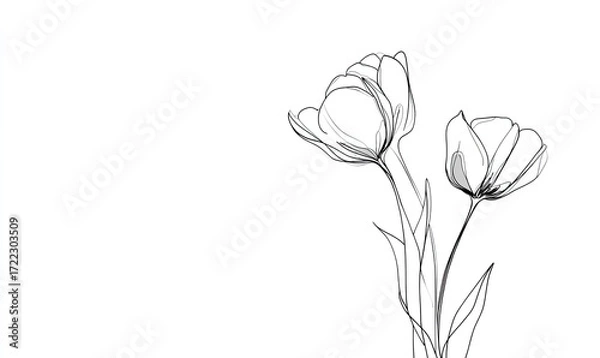 Fototapeta Elegant line drawing of two tulips