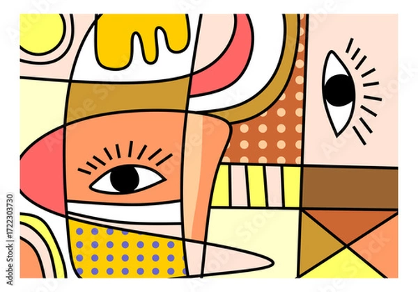 Fototapeta Vector geometric illustration of bright shapes  spots  objects  line  eye  portrait  abstract  pattern  nature for poster  background