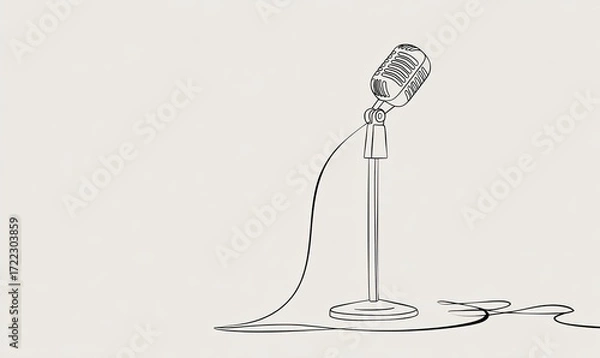 Obraz Simple line drawing of a vintage microphone on a stand