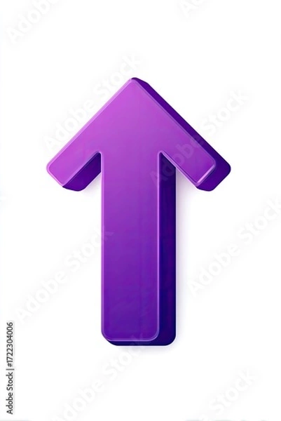 Fototapeta A vibrant purple upward-pointing arrow, 3D rendered and isolated against a plain white background.  The arrow has a slightly glossy, textured surface