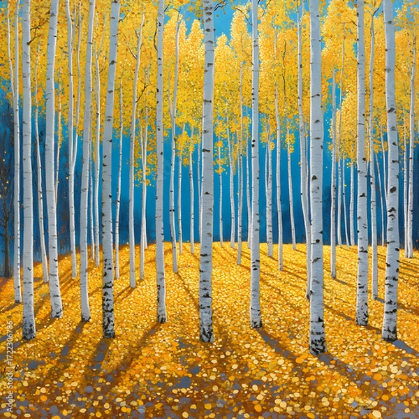 Fototapeta Golden Tranquility: A Sunlt Symphony of Aspen Grovesin Autumn