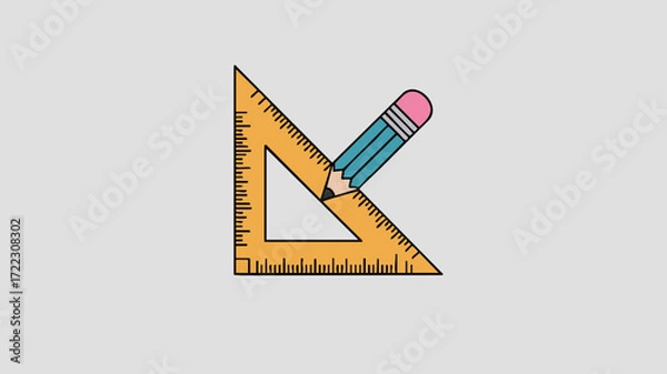 Obraz An orange triangular ruler with a pencil inside, used for measuring angles and drawing.