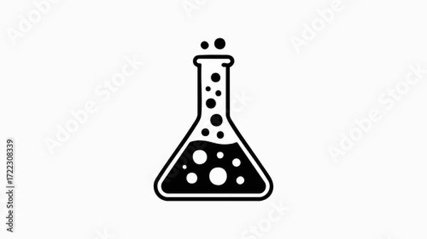 Obraz Black and white illustration of an Erlenmeyer flask with bubbling liquid.