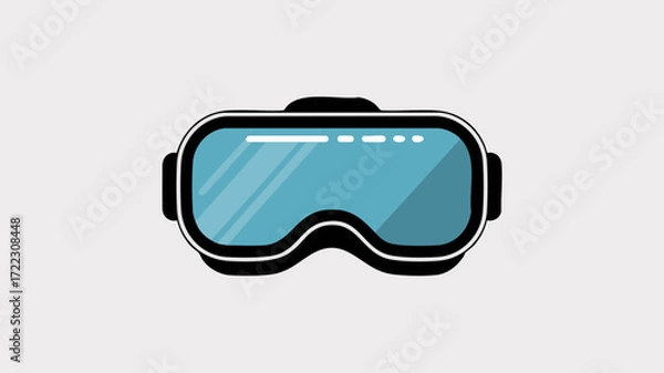 Obraz A modern virtual reality headset with a blue visor, illustrated in a clean, flat design style on a simple gray background.