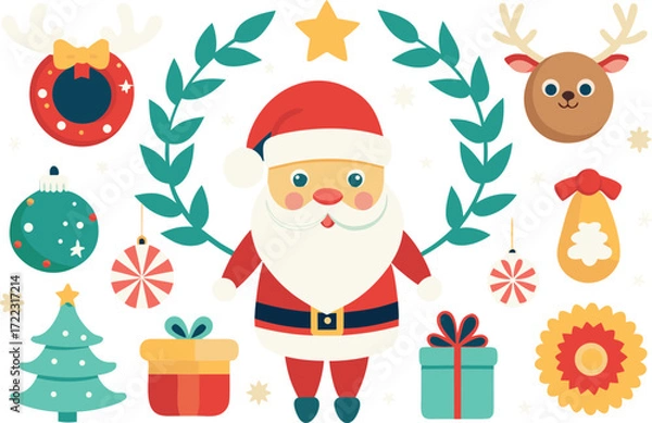 Fototapeta Festive christmas vector bundle featuring santa claus and holiday icons scalable illustration vector