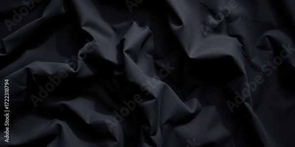 Fototapeta Deep, crinkled black linen; subtle light and shadow play across the fabric, dark, elegant