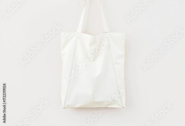 Fototapeta Blank canvas tote bag mockup, hanging on a neutral background,  empty,  satchel