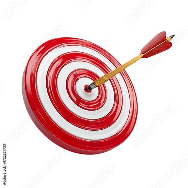 Fototapeta Arrow hitting the bullseye on a target isolated on transparent background.