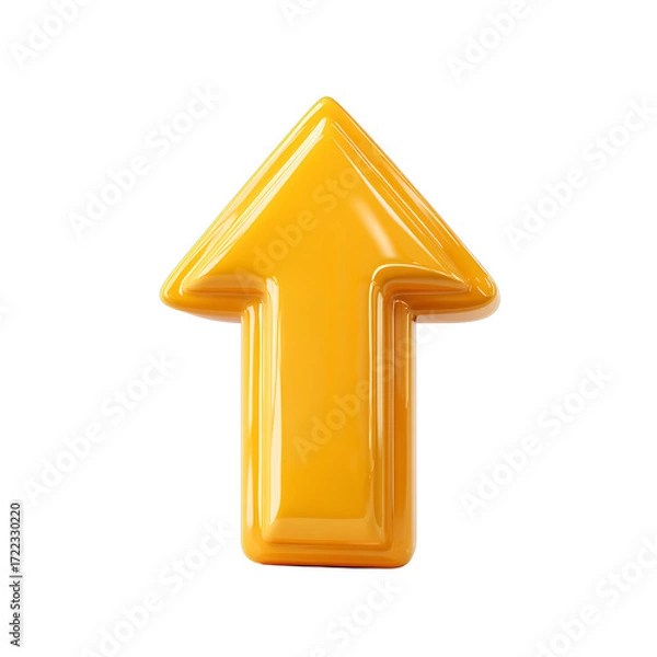 Fototapeta Yellow arrow pointing upwards isolated on transparent background.