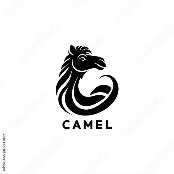 Obraz Stylized black camel logo design on white background