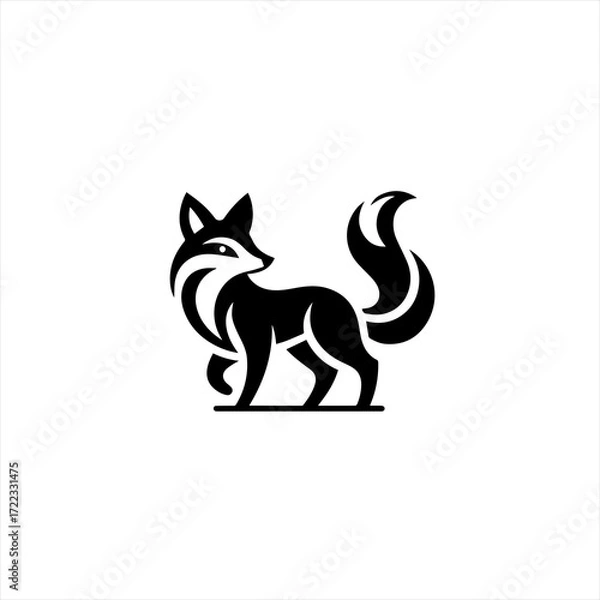 Obraz Stylized black fox logo design on white background
