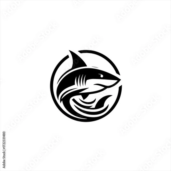 Obraz Stylized black shark emblem in circle
