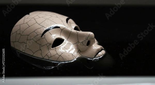 Fototapeta Cracked mask drama tragedy face expression art theatrical performance masquerade disguise anonymity identity