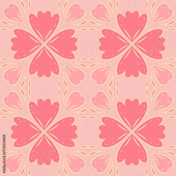 Fototapeta Whimsical Seamless Flower Pattern with Scalloped Petals and Teardrop Accents – Playful Nature-Inspired Design for Kids Fashion and Spring Crafts