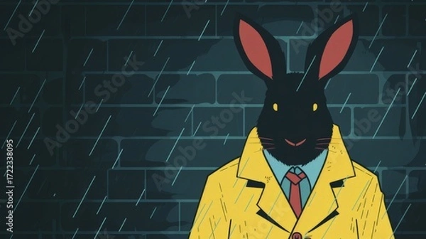 Fototapeta Stylish rabbit dressed in a suit as a detective in a noir scene full of charm and mystery