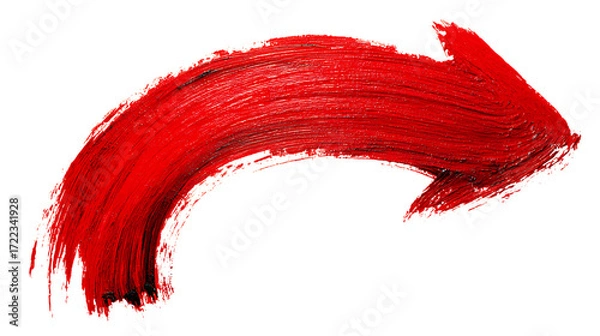 Fototapeta Red brush stroke arrow isolated on transparent background.