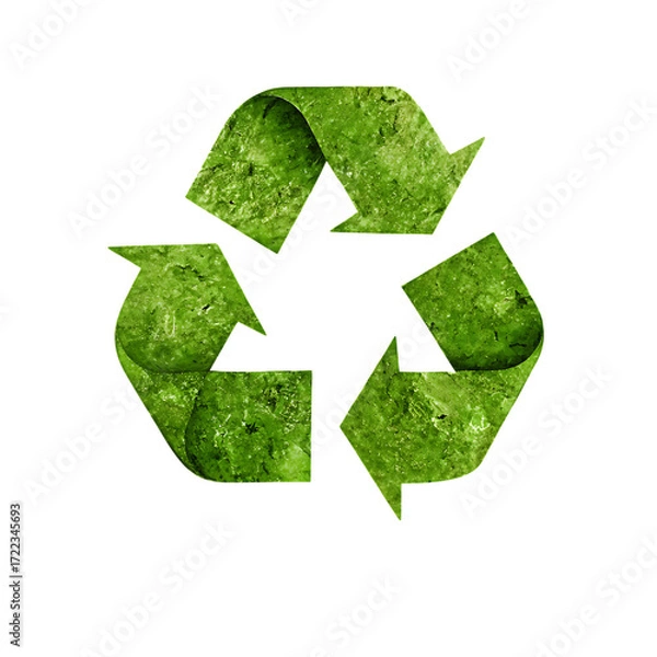 Fototapeta Recycling symbol with grass texture isolated on transparent background.