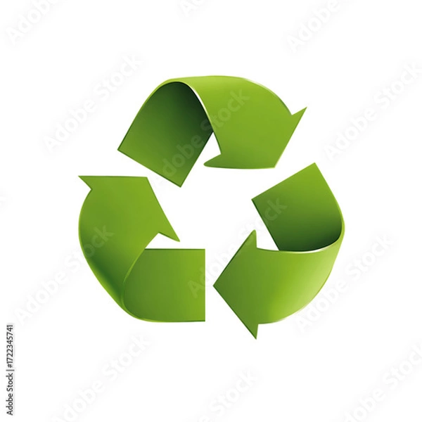 Fototapeta Shiny green recycling symbol isolated on transparent background.