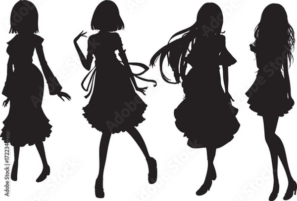 Fototapeta 可愛い女の子のシルエットイラスト素材セット