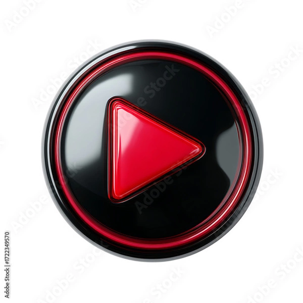 Fototapeta Red play button isolated on transparent background.