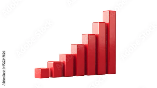 Fototapeta Red bar graph showing growth isolated on transparent background.