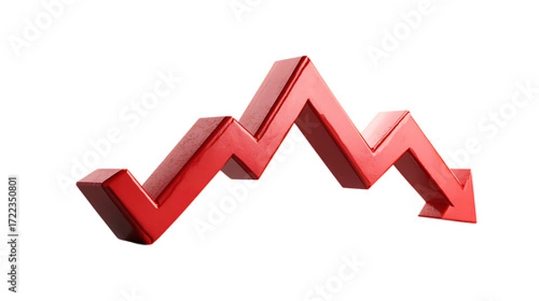Fototapeta Red downward trending graph isolated on transparent background.