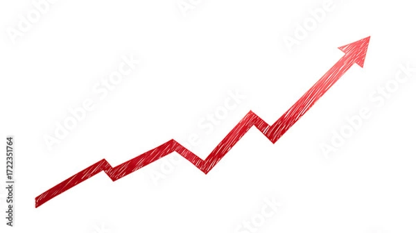 Fototapeta Red upward trending graph isolated on transparent background.