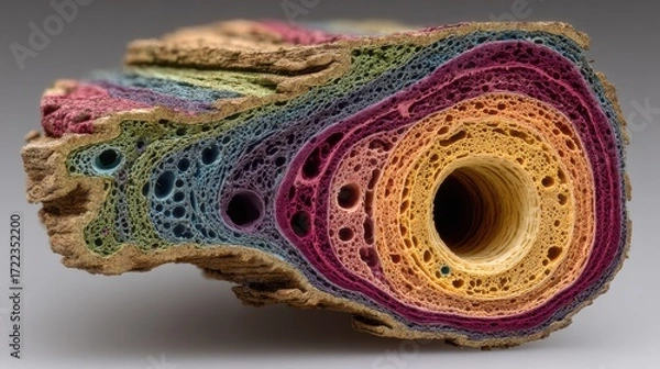 Fototapeta Exploring the Intricacies of Colorful Paper Through a Microscopic Lens: A Close-Up Study of a Multi Colored Surface