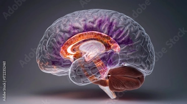Fototapeta Illuminating Insights: A Deep Dive into a Microscopic Cross-Section of the Brain with Radiant Red Light