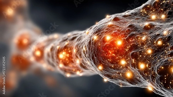 Fototapeta Exploring the Mesmerizing Aesthetics of Microscopic Cell Structures Illuminated by Red and Orange Light