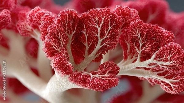 Fototapeta Exploring the Intricacies of a Red and White Flower Under a Microscopic Lens Revealing Nature's Detailed Patterns and Textures