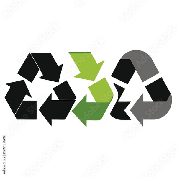 Obraz Interlocking recycling symbols in black green and gray on white