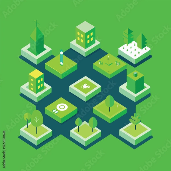 Obraz Isometric Collection of Diverse Buildings and Natural Elements