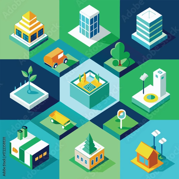 Obraz Isometric illustrations of urban and natural elements