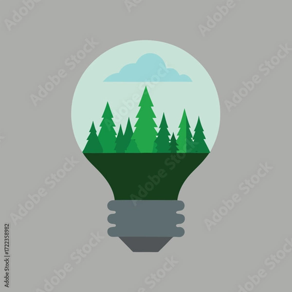Obraz Light Bulb Filled With Pine Forest And Cloud lamp trees