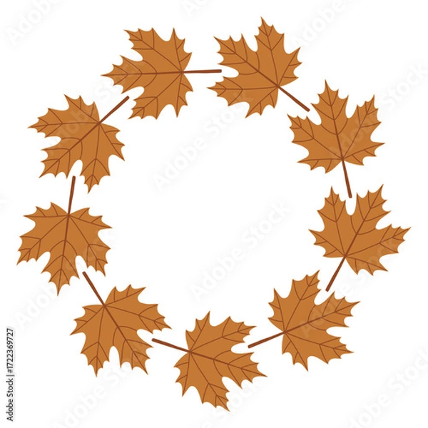 Fototapeta Autumn leaves circle frame. Round border made of fall leaves. The leaves are arranged in a circle. Vector flat isolated on white background.