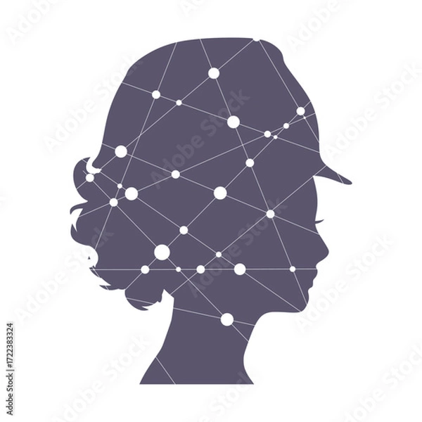 Fototapeta Portrait of woman architect. Confident construction manager wearing hardhat. Successful mature civil engineer with copy space. Project management, engineering and safety inspection. Lines with dots.