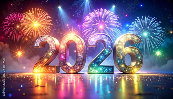 Fototapeta New Year 2026 Fireworks Celebration.