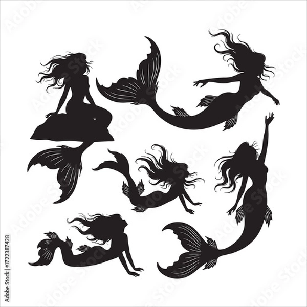 Fototapeta Mermaid Silhouettes Vector Set