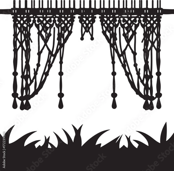 Fototapeta A modern flat design Vector composition featuring a classic black and white macrame silhouette over a white field, signifying timeless elegance with basic, two-dimensional shapes.