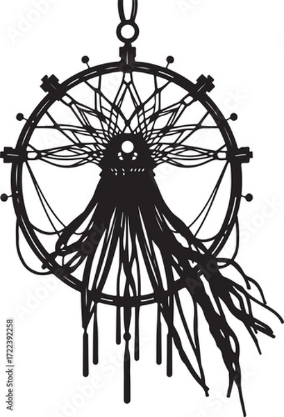 Fototapeta A sci-fi inspired black and white vector silhouette of macrame, rendered with timeless elegance on a white background, integrating advanced technology and subtle space elements.