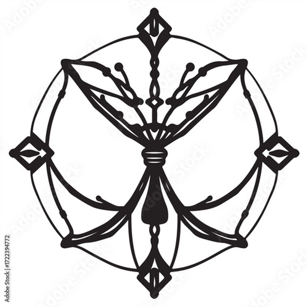 Fototapeta Vector style silhouette macrame logo, black and white, on a clean white background, featuring geometric shapes and clean lines, emphasizing balance and symmetry for a timeless, elegant aesthetic