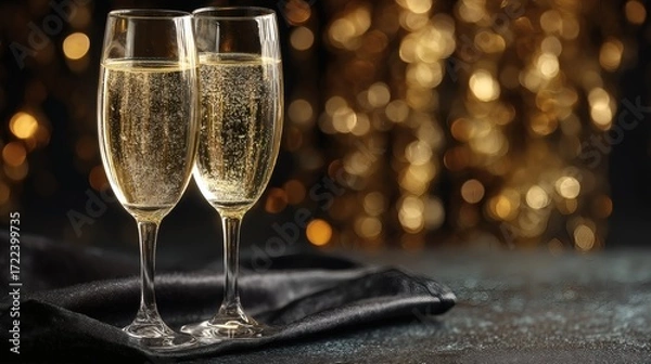 Fototapeta Celebratory Toast with Sparkling Champagne Elegant Setting Lifestyle Evening Festive Concept