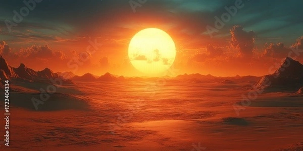 Obraz Alien Desert Sunset Over Mountain Range
