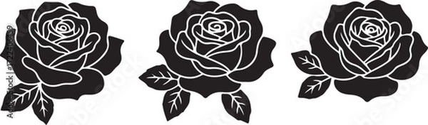 Fototapeta Enigmatic Blooms: A minimalist illustration of three dark roses, their silhouettes perfectly formed against the background. capturing a timeless simplicity and romantic aura.