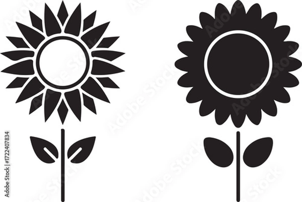 Fototapeta Sunflower Silhouette Duo: This artistic arrangement features two bold sunflower silhouettes, one positive and one negative, evoking a sense of balance and contrast within the heart of nature. 