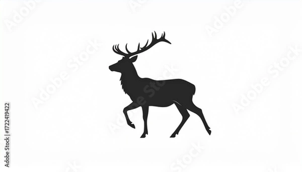 Fototapeta Majestic deer silhouette vector illustration, an elegant black and white graphic depicting a walking stag with prominent antlers, isolated on a clean background for various design projects