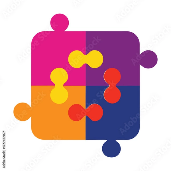 Fototapeta Puzzle pieces colorful illustration teamwork concept integration solution design idea
