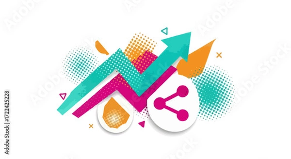 Obraz Abstract Graphic with Arrows, Share Icon, and Halftone Patterns