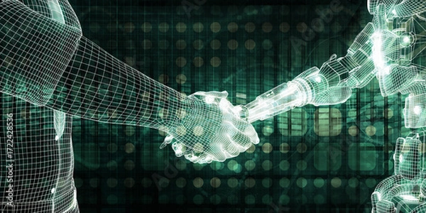 Fototapeta Abstract Concept Human Robot Handshake Communication